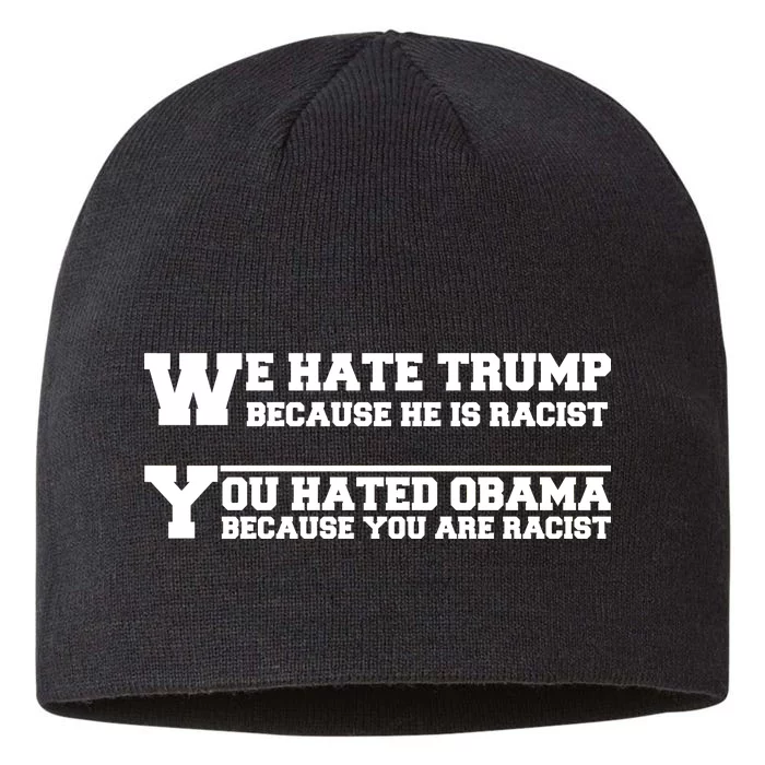 We Hate Trump Because He is Racist. You Hated Obama Because You Are Racist 8 1/2in Sustainable Knit Beanie