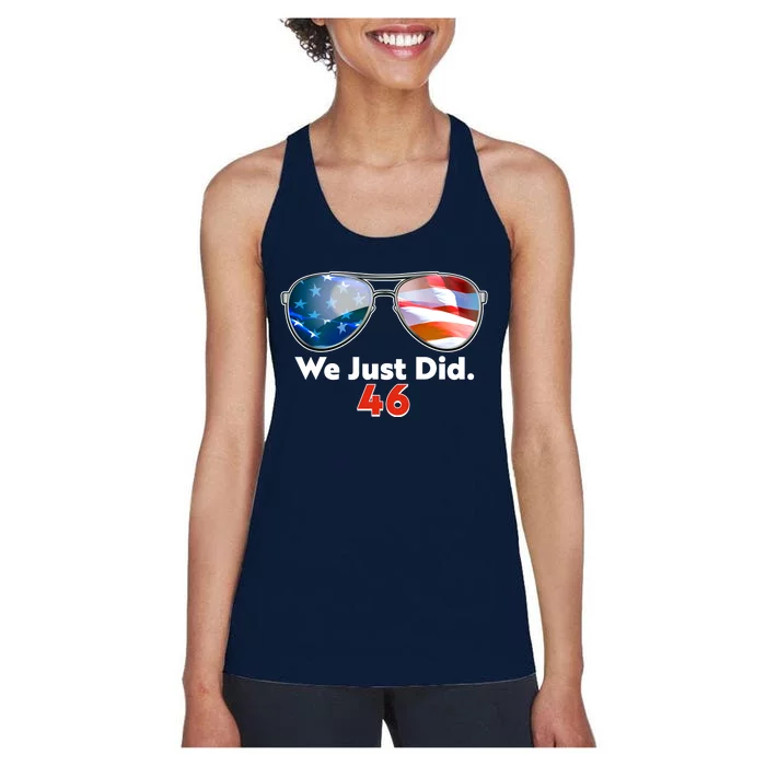 We Just Did Joe Biden President Elect 46 US Flag Sunglasses Women's Racerback Tank