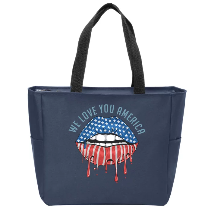 We Love You America Lips Zip Tote Bag