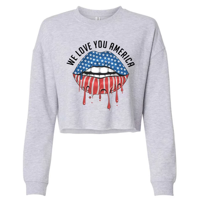 We Love You America Lips Cropped Pullover Crew