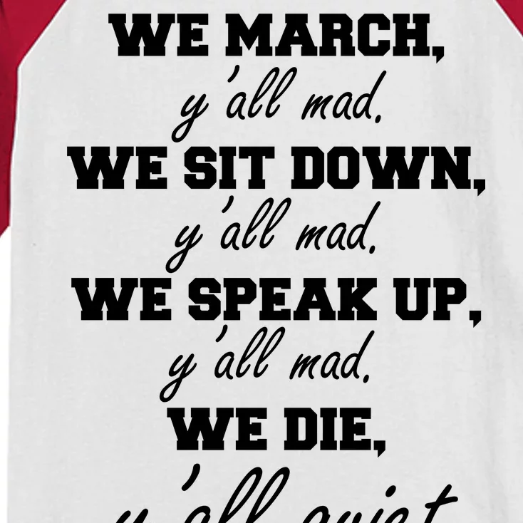 We March, Y'all Mad. Women's Rights Saying Kids Colorblock Raglan Jersey