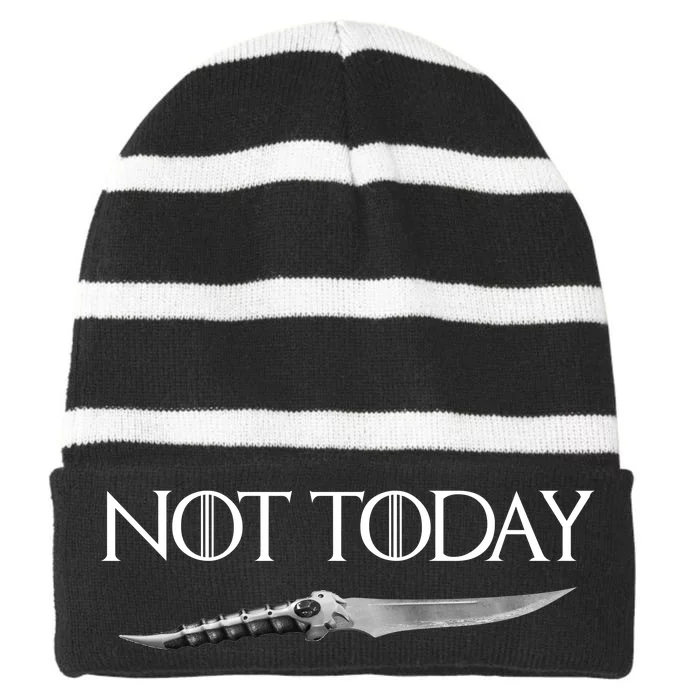 We Say Not Today God of Death Dagger Striped Beanie with Solid Band