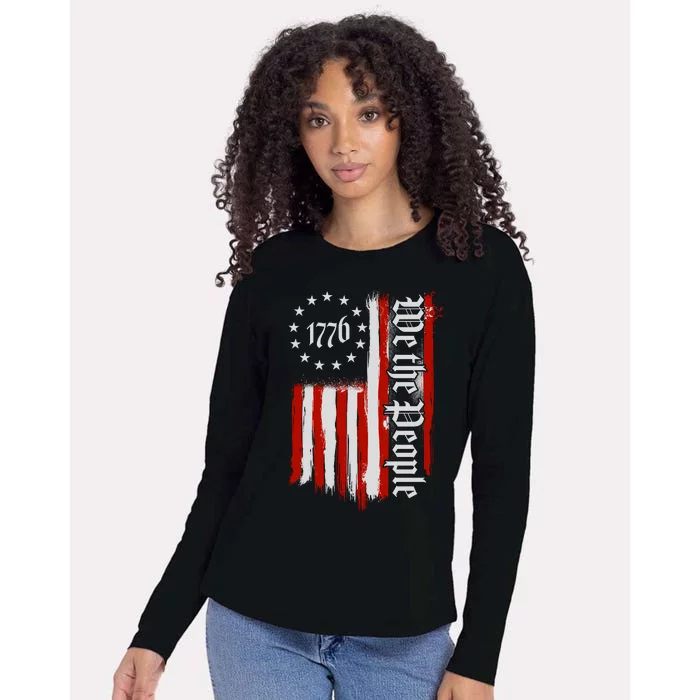 We The People 1776 Distressed USA American Flag Womens Cotton Relaxed Long Sleeve T-Shirt