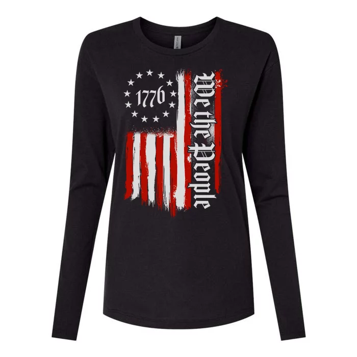 We The People 1776 Distressed USA American Flag Womens Cotton Relaxed Long Sleeve T-Shirt