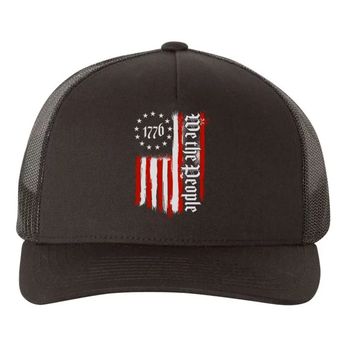 We The People 1776 Distressed USA American Flag Yupoong Adult 5-Panel Trucker Hat