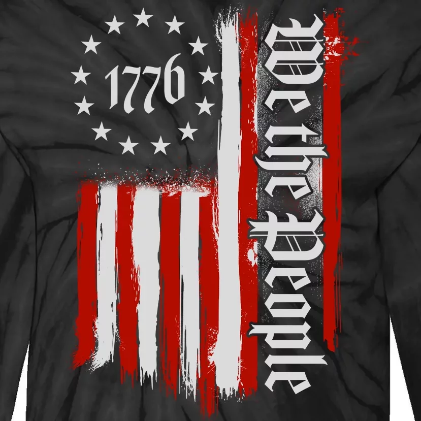 We The People 1776 Distressed USA American Flag Tie-Dye Long Sleeve Shirt