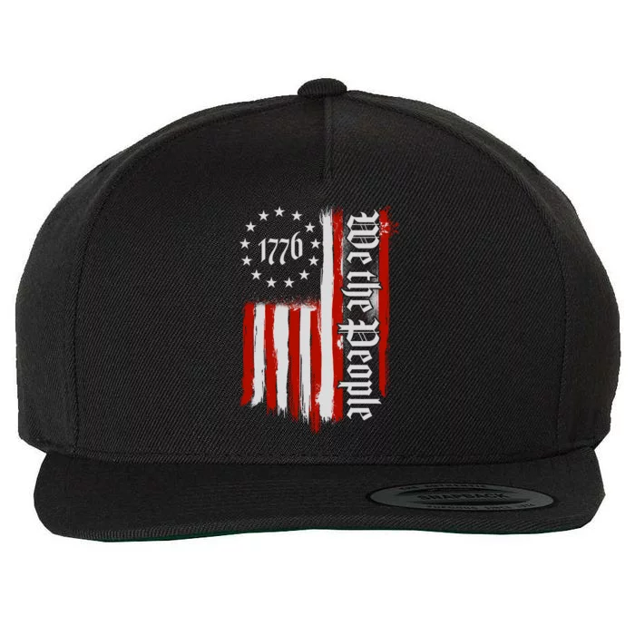 We The People 1776 Distressed USA American Flag Wool Snapback Cap