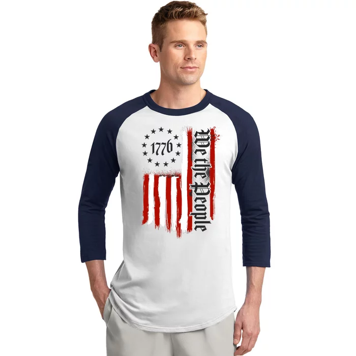 We The People 1776 Distressed USA American Flag Baseball Sleeve Shirt