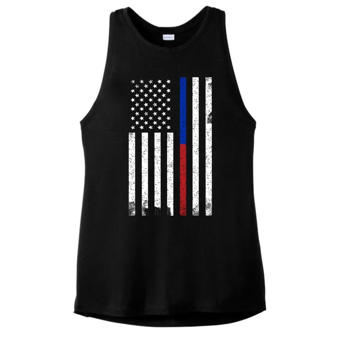 We The People Holsters  American Flag Thin Blue-Red Line Ladies Tri-Blend Wicking Tank