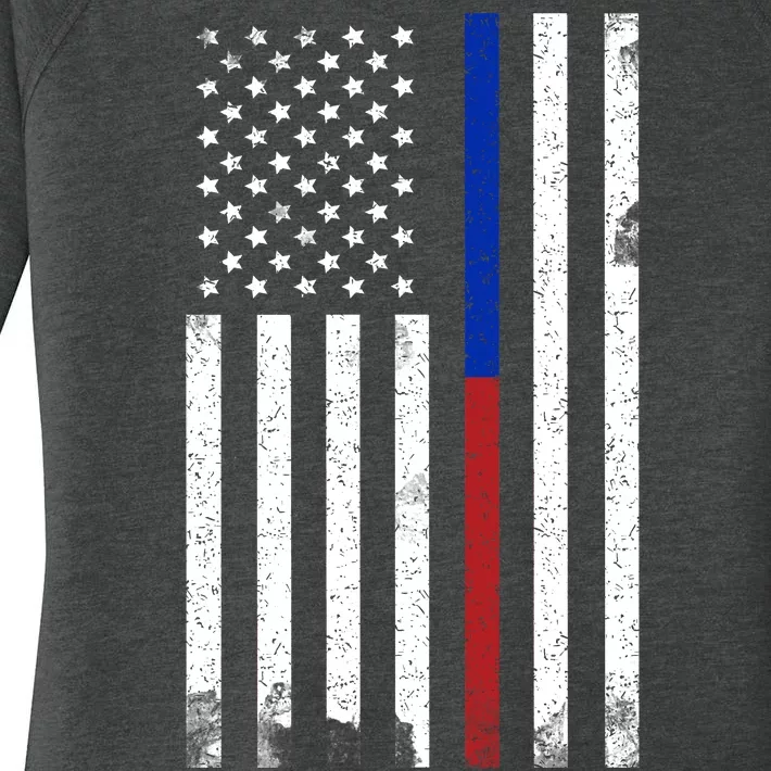 We The People Holsters  American Flag Thin Blue-Red Line Women's Perfect Tri Tunic Long Sleeve Shirt