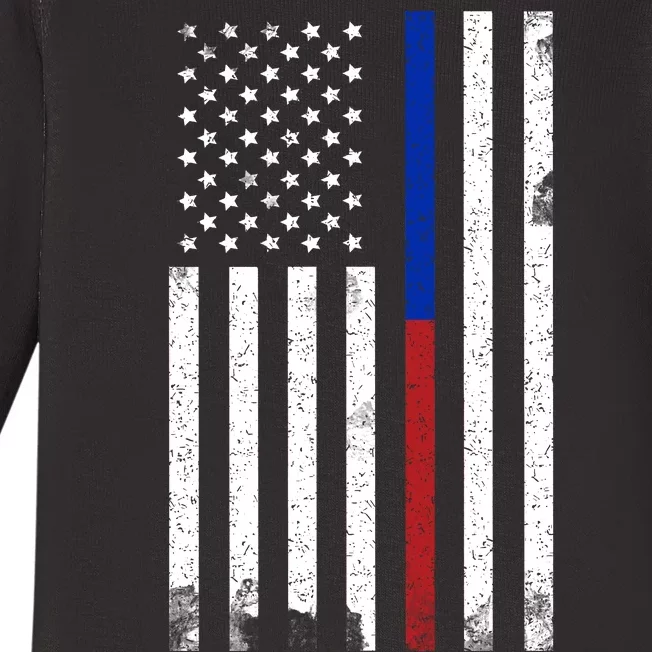 We The People Holsters  American Flag Thin Blue-Red Line Baby Long Sleeve Bodysuit