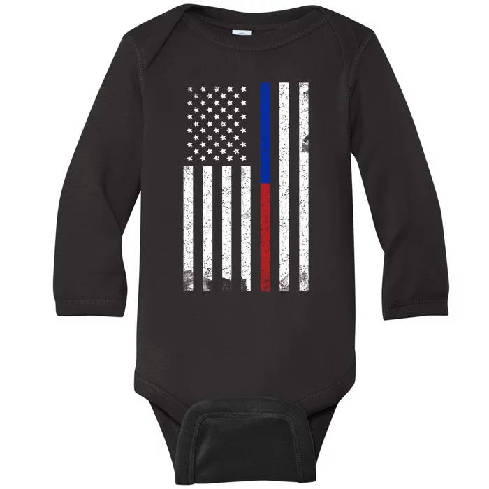 We The People Holsters  American Flag Thin Blue-Red Line Baby Long Sleeve Bodysuit