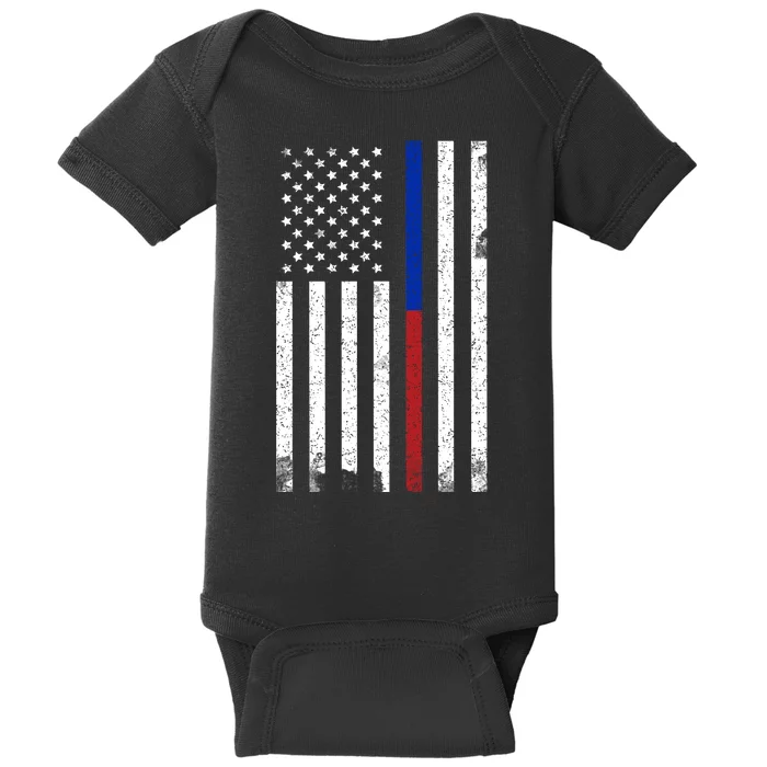 We The People Holsters  American Flag Thin Blue-Red Line Baby Bodysuit