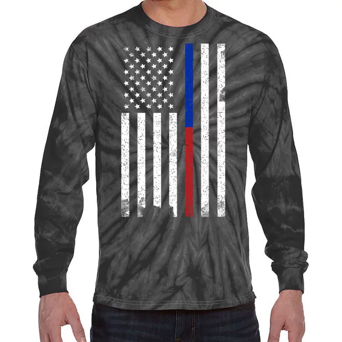 We The People Holsters  American Flag Thin Blue-Red Line Tie-Dye Long Sleeve Shirt