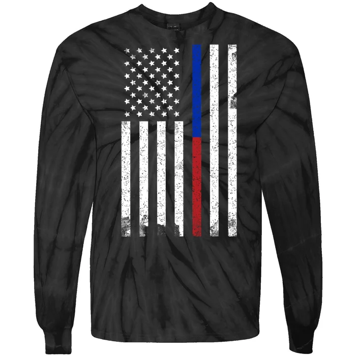 We The People Holsters  American Flag Thin Blue-Red Line Tie-Dye Long Sleeve Shirt