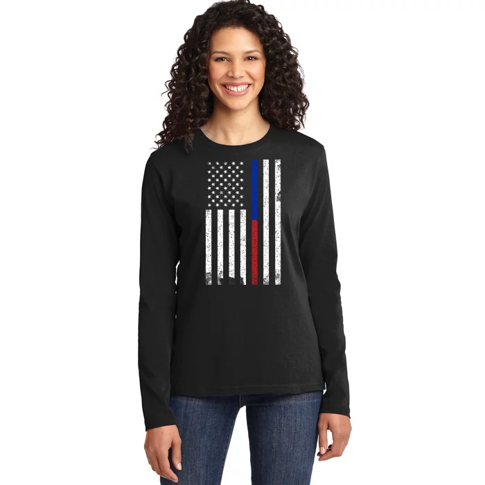 We The People Holsters  American Flag Thin Blue-Red Line Ladies Long Sleeve Shirt