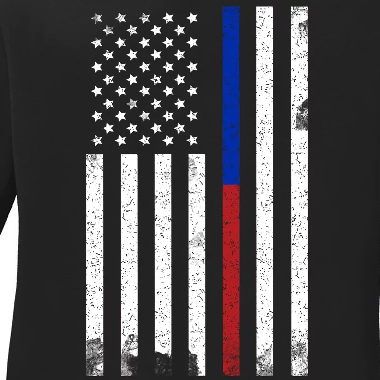 We The People Holsters  American Flag Thin Blue-Red Line Ladies Long Sleeve Shirt