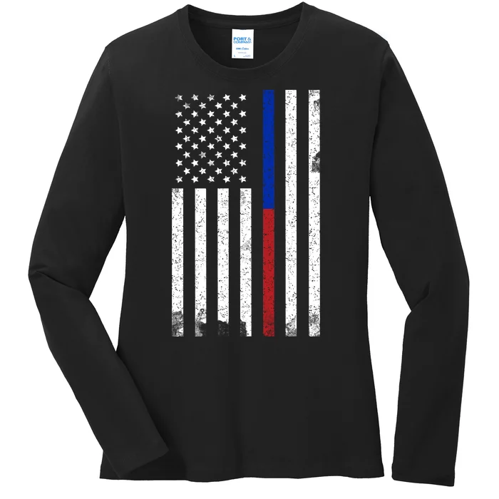 We The People Holsters  American Flag Thin Blue-Red Line Ladies Long Sleeve Shirt