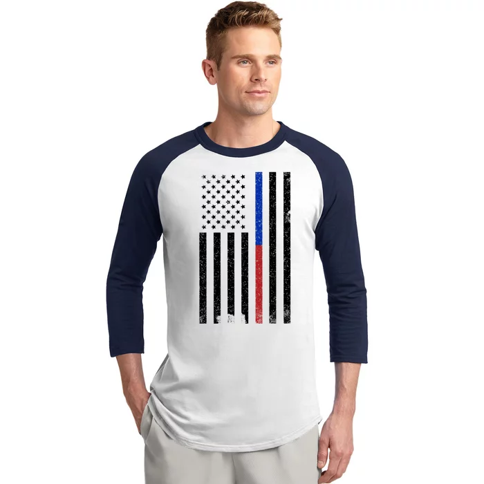 We The People Holsters  American Flag Thin Blue-Red Line Baseball Sleeve Shirt