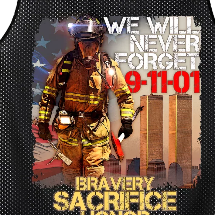 We Will Never Forget Bravery Sacrifice Honor 9-11-01 Mesh Reversible Basketball Jersey Tank