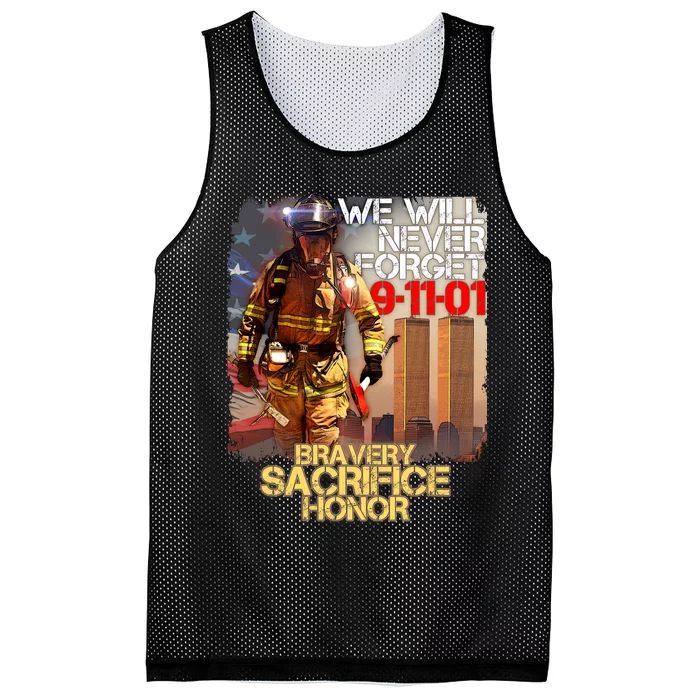 We Will Never Forget Bravery Sacrifice Honor 9-11-01 Mesh Reversible Basketball Jersey Tank