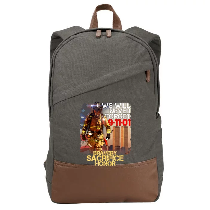 We Will Never Forget Bravery Sacrifice Honor 9-11-01 Cotton Canvas Backpack