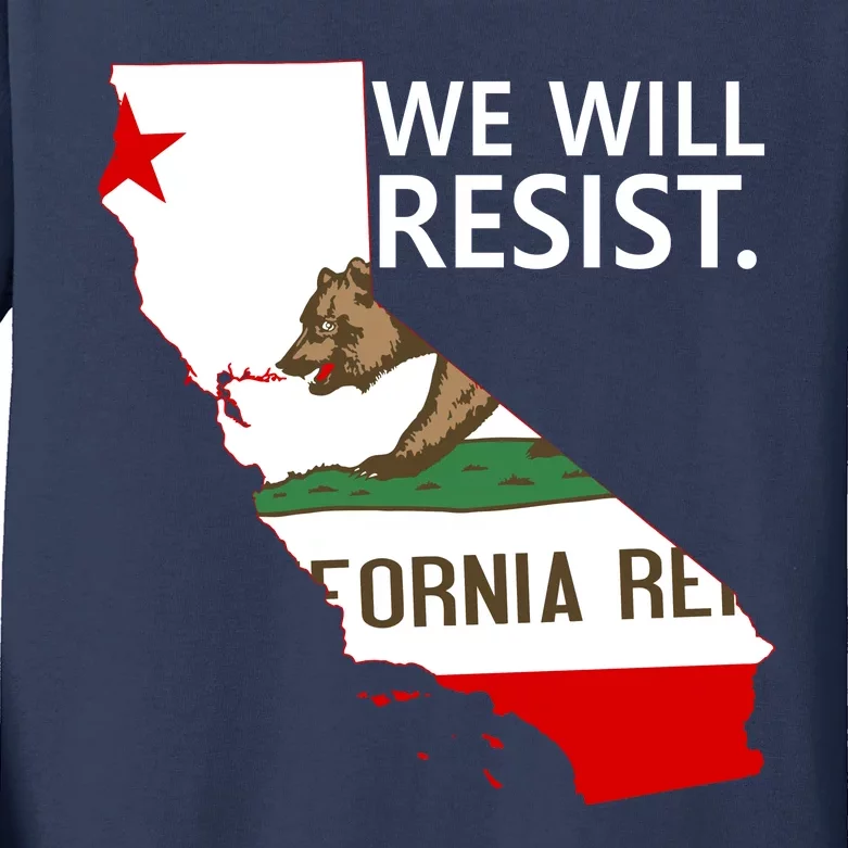 We Will Resist. California Flag Resistance Anti Trump Kids Long Sleeve Shirt