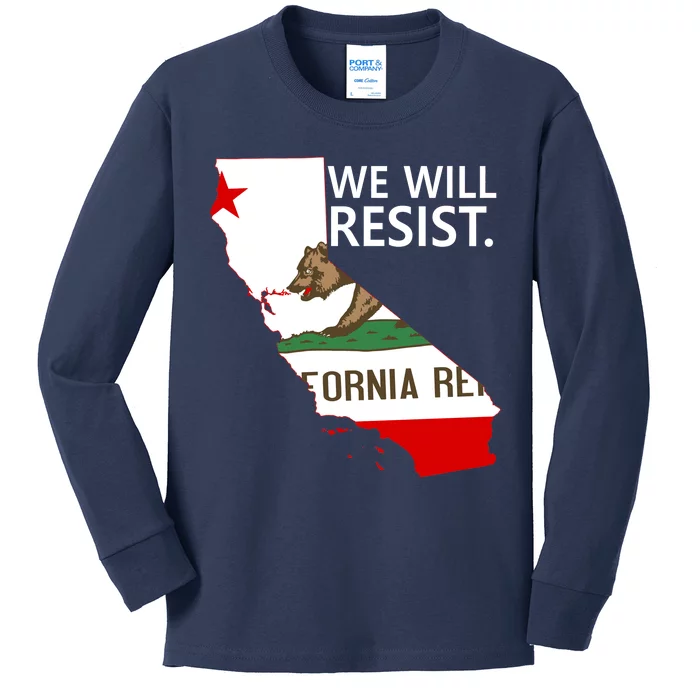 We Will Resist. California Flag Resistance Anti Trump Kids Long Sleeve Shirt