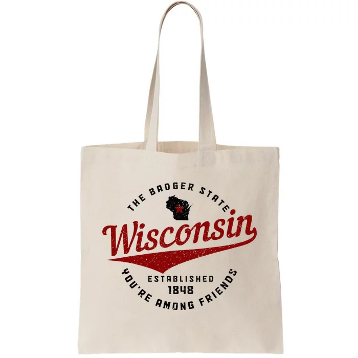 Wisconsin Est. 1848 Badger State Map Pride Vintage Tote Bag