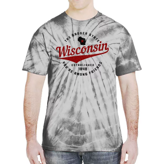 Wisconsin Est. 1848 Badger State Map Pride Vintage Tie-Dye T-Shirt