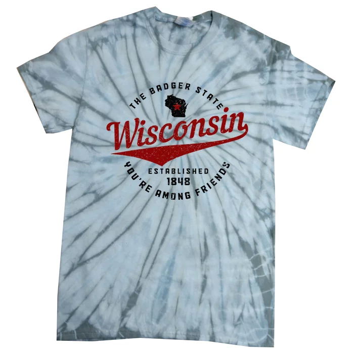 Wisconsin Est. 1848 Badger State Map Pride Vintage Tie-Dye T-Shirt