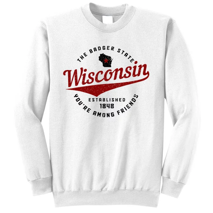 Wisconsin Est. 1848 Badger State Map Pride Vintage Sweatshirt