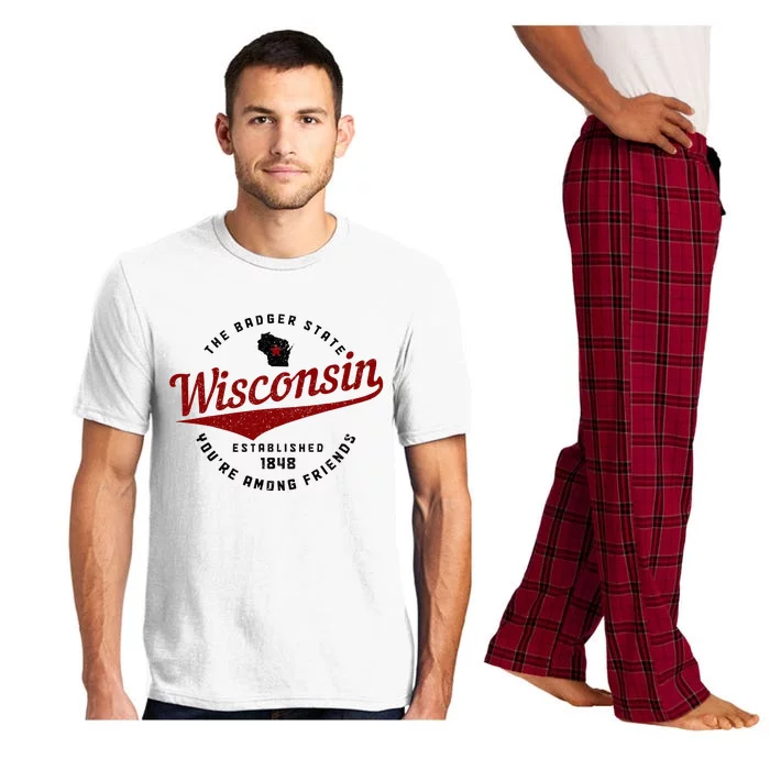 Wisconsin Est. 1848 Badger State Map Pride Vintage Pajama Set