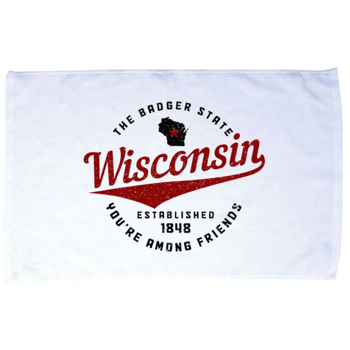 Wisconsin Est. 1848 Badger State Map Pride Vintage Microfiber Hand Towel