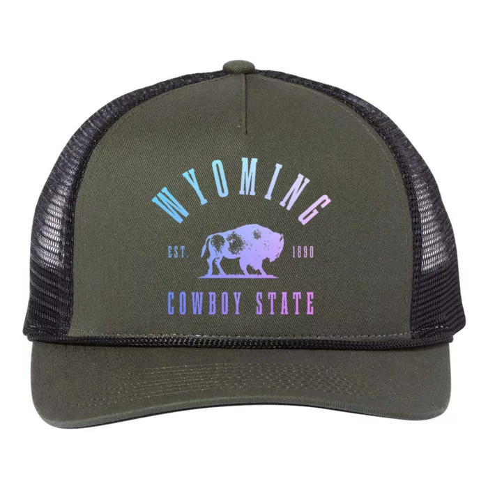 Wyoming Est. 1890 The Cowboy State Bison Retro Rope Trucker Hat Cap