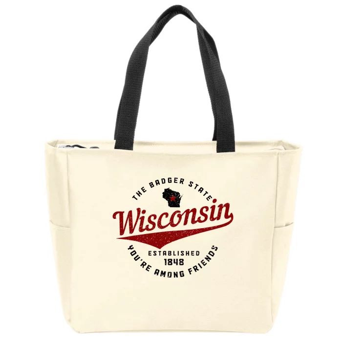 Wisconsin Est. 1848 Badger State Map Pride Zip Tote Bag