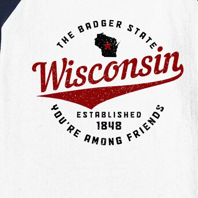 Wisconsin Est. 1848 Badger State Map Pride Baseball Sleeve Shirt