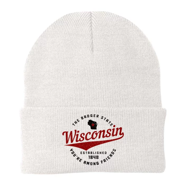 Wisconsin Est. 1848 Badger State Map Pride Knit Cap Winter Beanie