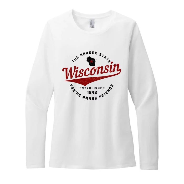 Wisconsin Est. 1848 Badger State Map Pride Womens CVC Long Sleeve Shirt