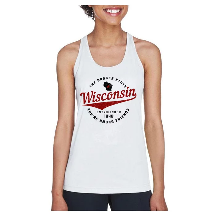 Wisconsin Est. 1848 Badger State Map Pride Women's Racerback Tank