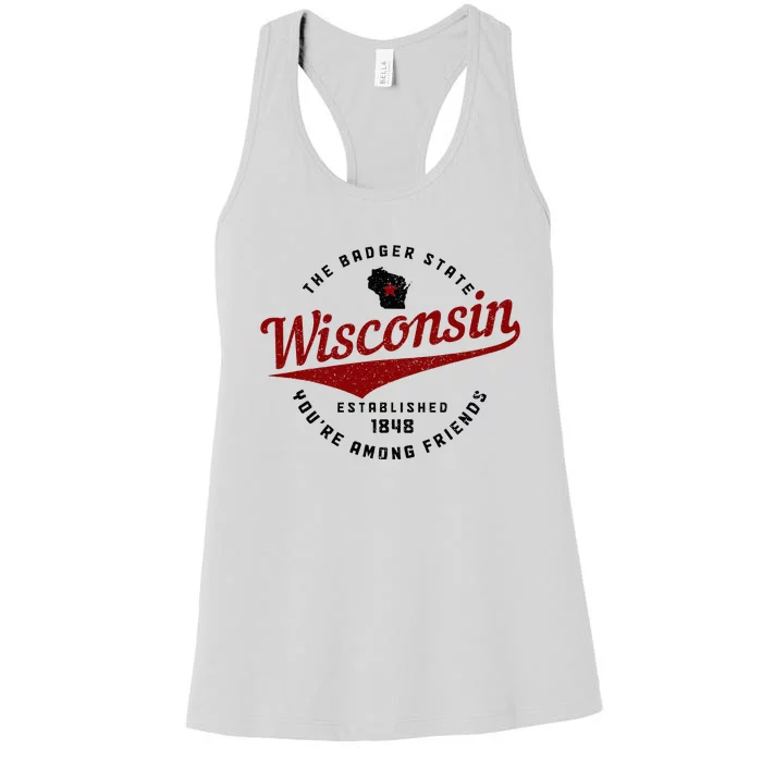 Wisconsin Est. 1848 Badger State Map Pride Women's Racerback Tank