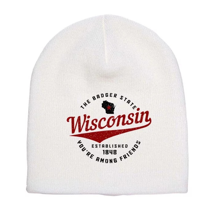 Wisconsin Est. 1848 Badger State Map Pride Short Acrylic Beanie