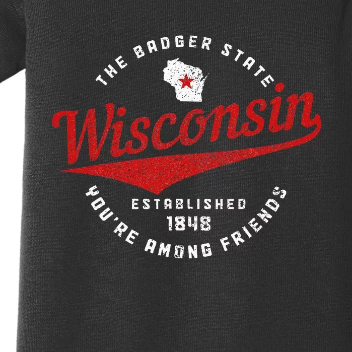 Wisconsin Est. 1848 Badger State Map Pride Baby Bodysuit