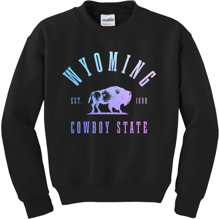 Wyoming Est. 1890 The Cowboy State Bison Vintage Pride Kids Sweatshirt