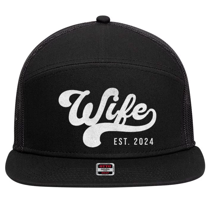 Wife Est. 2024 Married Couple Vintage Matching Wedding 7 Panel Mesh Trucker Snapback Hat