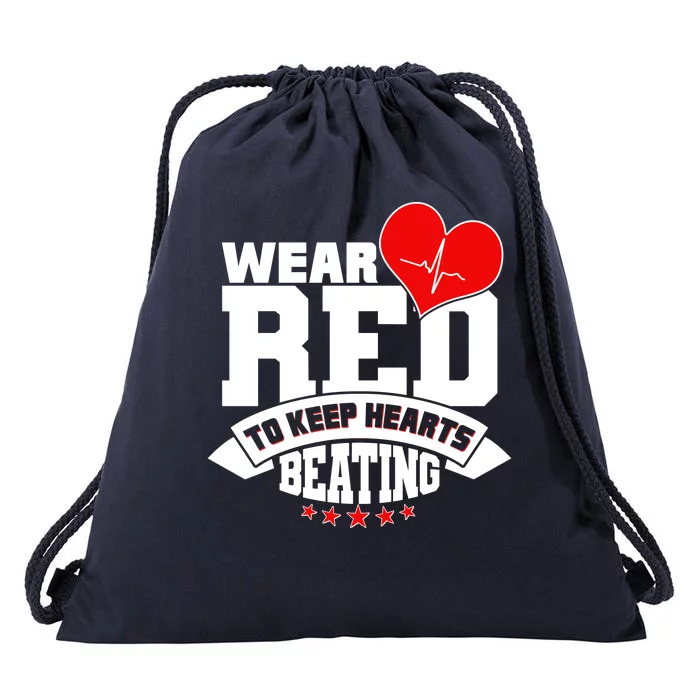 Wear Red To Keep Hearts Beating Heart Health Awareness Drawstring Bag