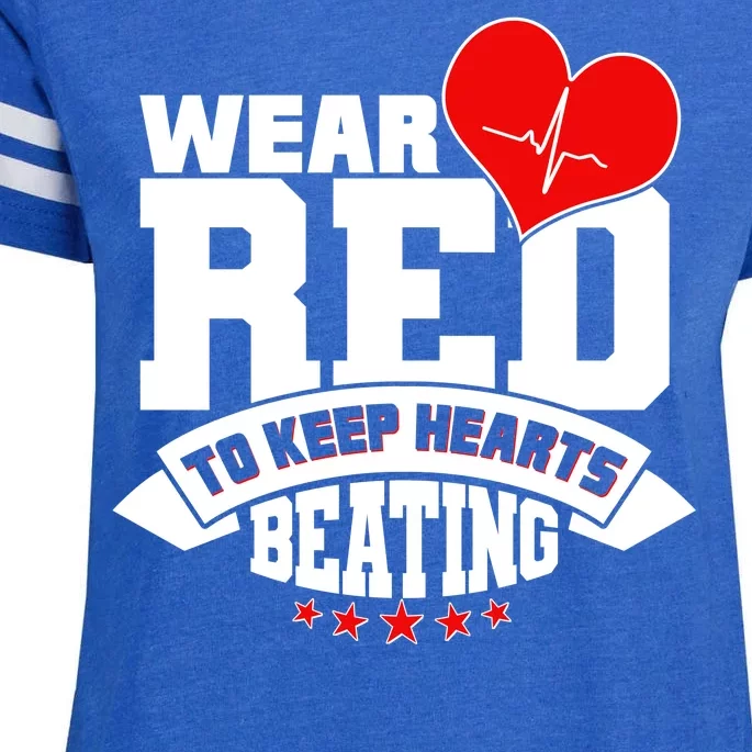 Wear Red To Keep Hearts Beating Heart Health Awareness Enza Ladies Jersey Football T-Shirt