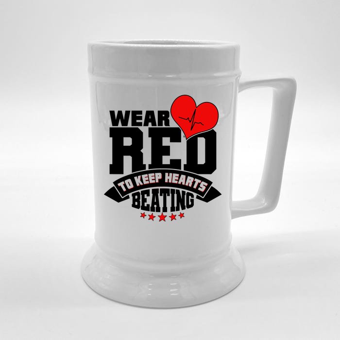 Wear Red To Keep Hearts Beating Heart Health Awareness Front & Back Beer Stein