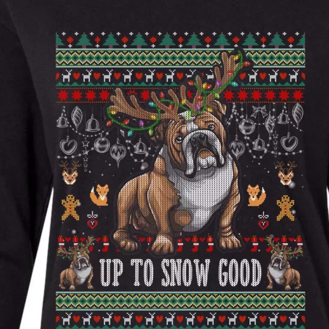 White English Bulldog Dog Reindeer Up To Snow Good Christmas Great Gift Womens Cotton Relaxed Long Sleeve T-Shirt