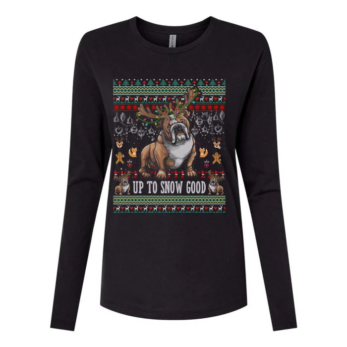 White English Bulldog Dog Reindeer Up To Snow Good Christmas Great Gift Womens Cotton Relaxed Long Sleeve T-Shirt